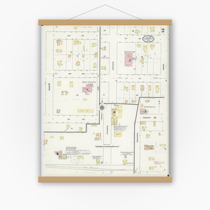 Old map wall art mockup — magnetic wood frame on white wall — Sanborn Fire Insurance Map from Cokato, Wright County, Minnesota (1909), Sheet #0002
