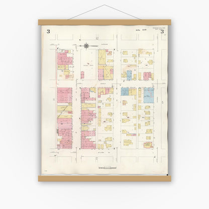 Old map wall art mockup — magnetic wood frame on white wall — Sanborn Fire Insurance Map from Webster City, Hamilton County, Iowa (1950), Sheet #0003