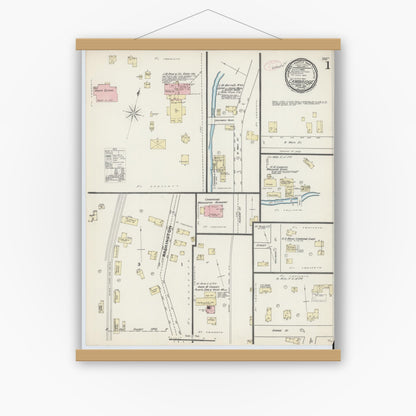 Old map wall art mockup — magnetic wood frame on white wall — Sanborn Fire Insurance Map from Cambridge, Washington County, New York (1891) - Complete Map Set