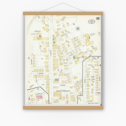 Old map wall art mockup — magnetic wood frame on white wall — Sanborn Fire Insurance Map from Everett, Middlesex County, Massachusetts (1903), Sheet #0032