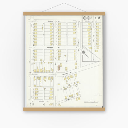 Old map wall art mockup — magnetic wood frame on white wall — Sanborn Fire Insurance Map from Windber, Somerset County, Pennsylvania (1910), Sheet #0008