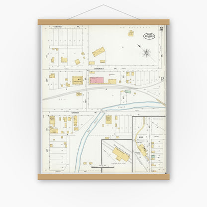 Old map wall art mockup — magnetic wood frame on white wall — Sanborn Fire Insurance Map from Windber, Somerset County, Pennsylvania (1899), Sheet #0002