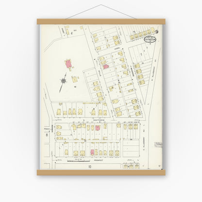 Old map wall art mockup — magnetic wood frame on white wall — Sanborn Fire Insurance Map from Covington, Independent Cities, Virginia (1913), Sheet #0009
