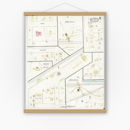 Old map wall art mockup — magnetic wood frame on white wall — Sanborn Fire Insurance Map from Seymour, Wayne County, Iowa (1894), Sheet #0002