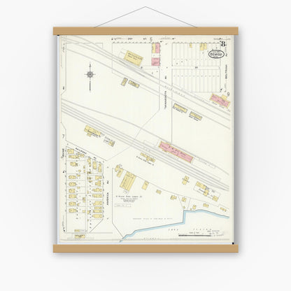 Old map wall art mockup — magnetic wood frame on white wall — Sanborn Fire Insurance Map from Bemidji, Beltrami County, Minnesota (1916), Sheet #0008