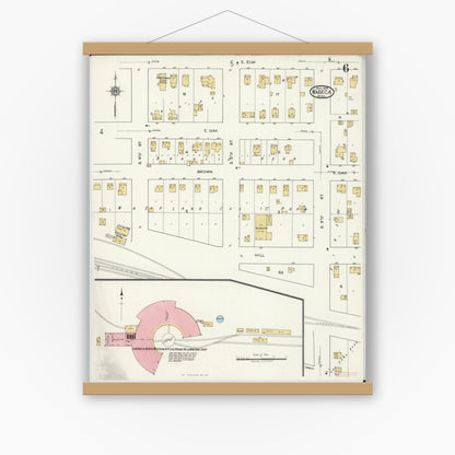 Old map wall art mockup — magnetic wood frame on white wall — Sanborn Fire Insurance Map from Waseca, Waseca County, Minnesota (1919), Sheet #0006