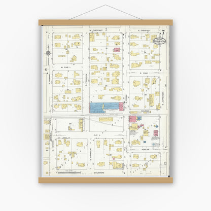 Old map wall art mockup — magnetic wood frame on white wall — Sanborn Fire Insurance Map from Robinson, Crawford County, Illinois (1916), Sheet #0007