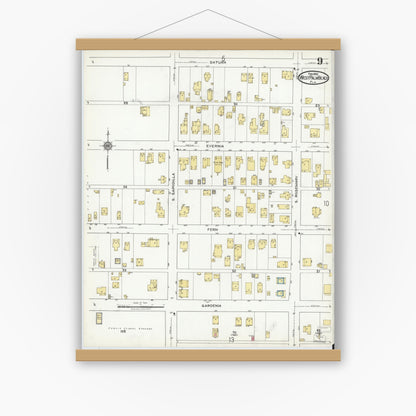 Old map wall art mockup — magnetic wood frame on white wall — Sanborn Fire Insurance Map from West Palm Beach, Dade County, Florida (1920), Sheet #0009