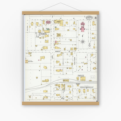 Old map wall art mockup — magnetic wood frame on white wall — Sanborn Fire Insurance Map from Benton, Franklin County, Illinois (1900), Sheet #0003