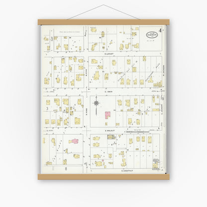 Old map wall art mockup — magnetic wood frame on white wall — Sanborn Fire Insurance Map from Robinson, Crawford County, Illinois (1910), Sheet #0004