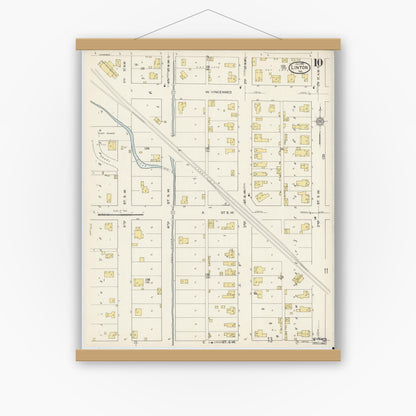 Old map wall art mockup — magnetic wood frame on white wall — Sanborn Fire Insurance Map from Linton, Greene County, Indiana (1915), Sheet #0010