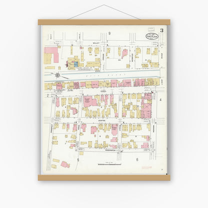 Old map wall art mockup — magnetic wood frame on white wall — Sanborn Fire Insurance Map from Fort Plain, Montgomery County, New York (1912), Sheet #0003