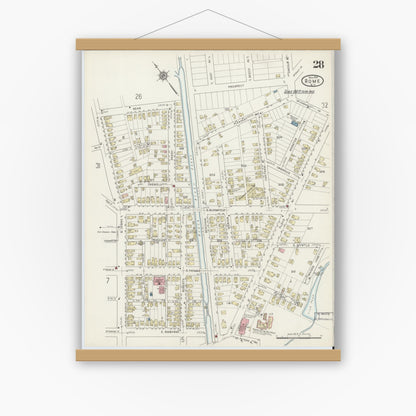 Old map wall art mockup — magnetic wood frame on white wall — Sanborn Fire Insurance Map from Rome, Oneida County, New York (1914), Sheet #0028