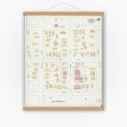 Old map wall art mockup — magnetic wood frame on white wall — Sanborn Fire Insurance Map from Lansing, Ingham County, Michigan (1906), Sheet #0010