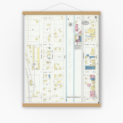 Old map wall art mockup — magnetic wood frame on white wall — Sanborn Fire Insurance Map from Lockport, Will County, Illinois (1909), Sheet #0003