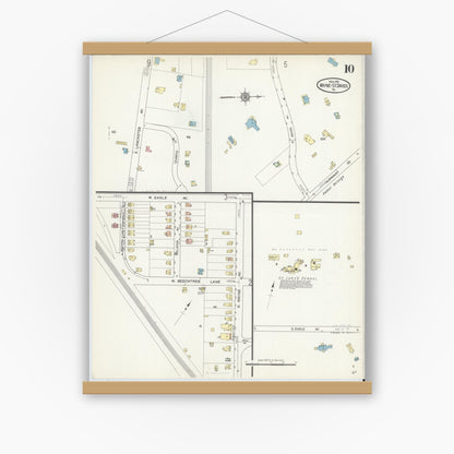 Old map wall art mockup — magnetic wood frame on white wall — Sanborn Fire Insurance Map from Wayne, Delaware County, Pennsylvania (1914), Sheet #0010