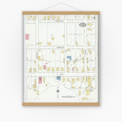 Old map wall art mockup — magnetic wood frame on white wall — Sanborn Fire Insurance Map from Camden, Carroll County, Indiana (1919), Sheet #0004