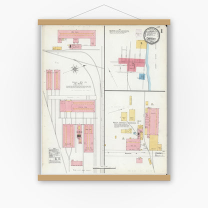 Old map wall art mockup — magnetic wood frame on white wall — Sanborn Fire Insurance Map from Carteret, Middlesex County, New Jersey (1901), Sheet #0001