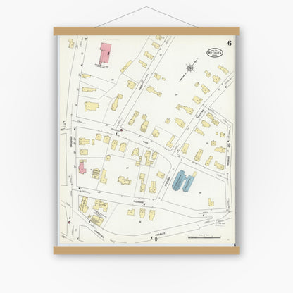 Old map wall art mockup — magnetic wood frame on white wall — Sanborn Fire Insurance Map from Methuen, Essex County, Massachusetts (1911), Sheet #0006