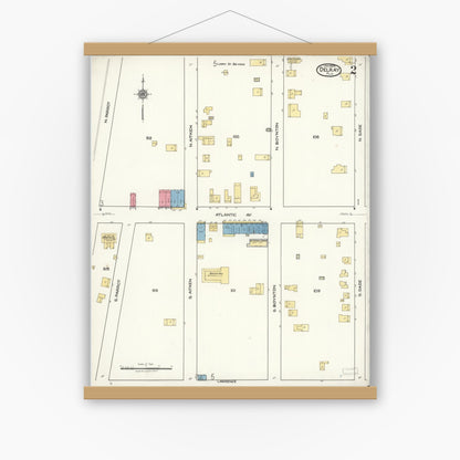 Old map wall art mockup — magnetic wood frame on white wall — Sanborn Fire Insurance Map from Delray, Palm Beach County, Florida (1922), Sheet #0002