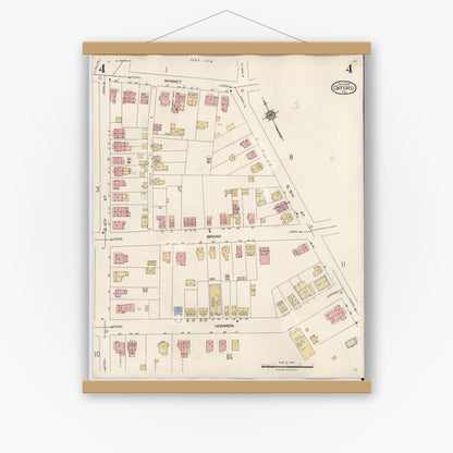 Old map wall art mockup — magnetic wood frame on white wall — Sanborn Fire Insurance Map from Oxford, Chester County, Pennsylvania (1940), Sheet #0004