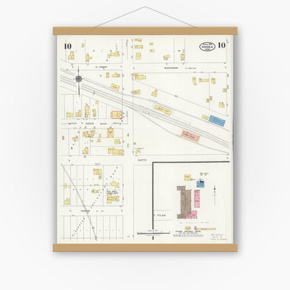 Old map wall art mockup — magnetic wood frame on white wall — Sanborn Fire Insurance Map from Anoka, Anoka County, Minnesota (1925), Sheet #0010