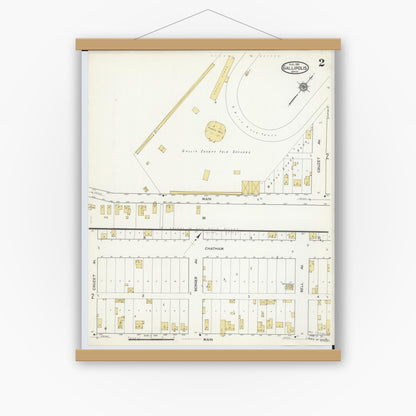 Old map wall art mockup — magnetic wood frame on white wall — Sanborn Fire Insurance Map from Gallipolis, Gallia County, Ohio (1916), Sheet #0002