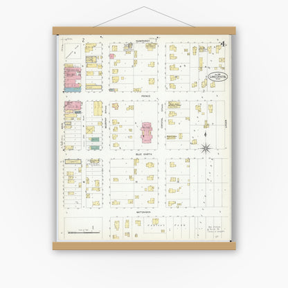 Old map wall art mockup — magnetic wood frame on white wall — Sanborn Fire Insurance Map from Lake Crystal, Blue Earth County, Minnesota (1908), Sheet #0004
