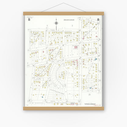 Old map wall art mockup — magnetic wood frame on white wall — Sanborn Fire Insurance Map from Glen Ellyn, Du Page County, Illinois (1940), Sheet #0008