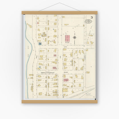 Old map wall art mockup — magnetic wood frame on white wall — Sanborn Fire Insurance Map from La Rue, Marion County, Ohio (1911), Sheet #0003