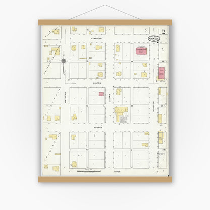 Old map wall art mockup — magnetic wood frame on white wall — Sanborn Fire Insurance Map from Haskell, Haskell County, Texas (1921), Sheet #0002