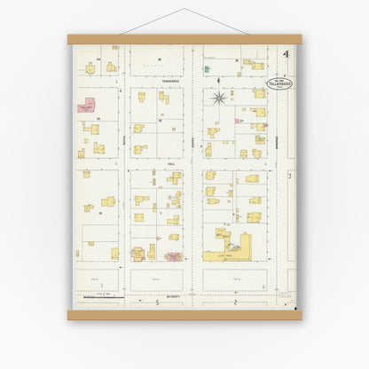 Old map wall art mockup — magnetic wood frame on white wall — Sanborn Fire Insurance Map from Tallahassee, Leon County, Florida (1903), Sheet #0004