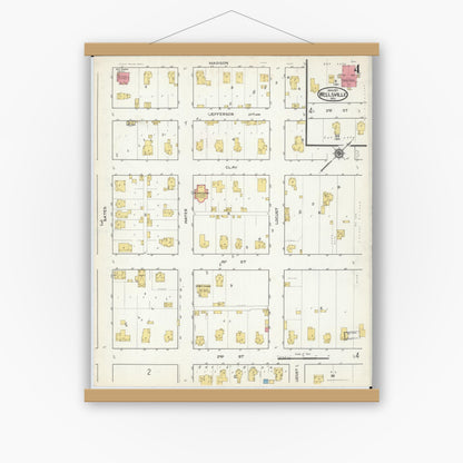 Old map wall art mockup — magnetic wood frame on white wall — Sanborn Fire Insurance Map from Wellsville, Montgomery County, Missouri (1917), Sheet #0004