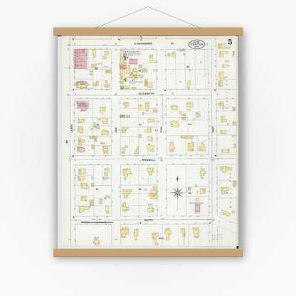 Old map wall art mockup — magnetic wood frame on white wall — Sanborn Fire Insurance Map from Fenton, Genesee County, Michigan (1901), Sheet #0005