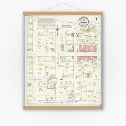 Old map wall art mockup — magnetic wood frame on white wall — Sanborn Fire Insurance Map from Baldwin, St. Croix County, Wisconsin (1912), Sheet #0001