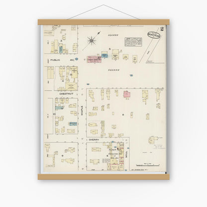 Old map wall art mockup — magnetic wood frame on white wall — Sanborn Fire Insurance Map from Montrose, Susquehanna County, Pennsylvania (1884), Sheet #0002