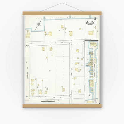 Old map wall art mockup — magnetic wood frame on white wall — Sanborn Fire Insurance Map from Fort Myers, Lee County, Florida (1914), Sheet #0005