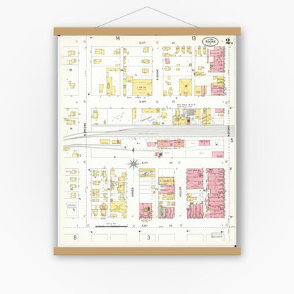 Old map wall art mockup — magnetic wood frame on white wall — Sanborn Fire Insurance Map from Boone, Boone County, Iowa (1900), Sheet #0002