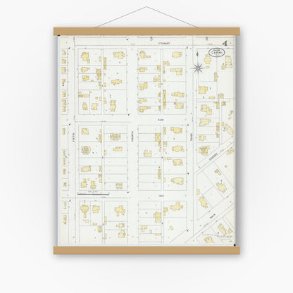 Old map wall art mockup — magnetic wood frame on white wall — Sanborn Fire Insurance Map from Carmi, White County, Illinois (1906), Sheet #0004