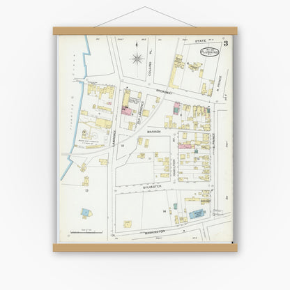 Old map wall art mockup — magnetic wood frame on white wall — Sanborn Fire Insurance Map from Flushing, Queens County, New York (1892), Sheet #0003