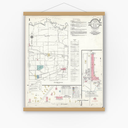 Old map wall art mockup — magnetic wood frame on white wall — Sanborn Fire Insurance Map from Clarence, Erie County, New York (1946), Sheet #0001