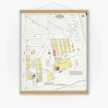 Old map wall art mockup — magnetic wood frame on white wall — Sanborn Fire Insurance Map from Metropolis, Massac County, Illinois (1921), Sheet #0014