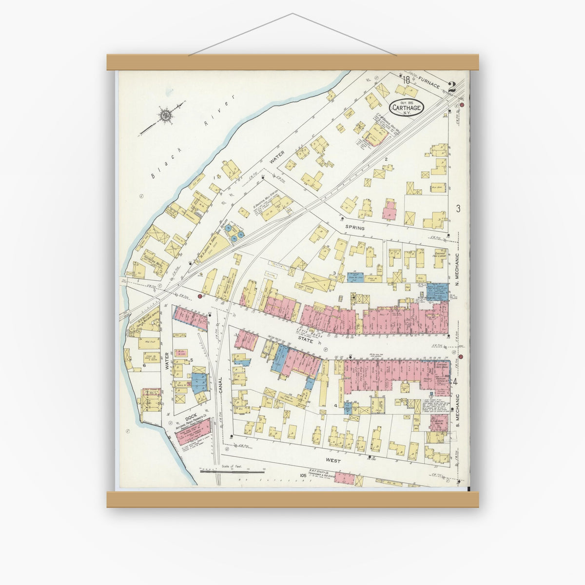 Old map wall art mockup — magnetic wood frame on white wall — Sanborn Fire Insurance Map from Carthage, Jefferson County, New York (1915) - Complete Map Set