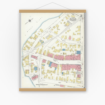Old map wall art mockup — magnetic wood frame on white wall — Sanborn Fire Insurance Map from Carthage, Jefferson County, New York (1915) - Complete Map Set
