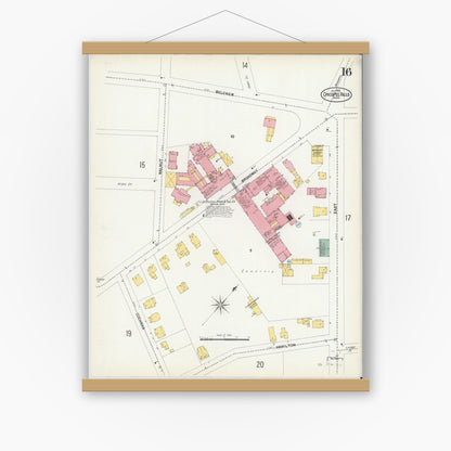 Old map wall art mockup — magnetic wood frame on white wall — Sanborn Fire Insurance Map from Chicopee, Hampden County, Massachusetts (1902), Sheet #0016