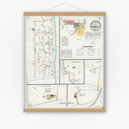 Old map wall art mockup — magnetic wood frame on white wall — Sanborn Fire Insurance Map from Summerville, Jefferson County, Pennsylvania (1918) - Complete Map Set
