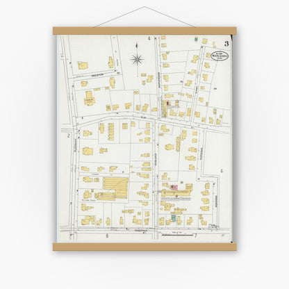 Old map wall art mockup — magnetic wood frame on white wall — Sanborn Fire Insurance Map from Marlborough, Middlesex County, Massachusetts (1906), Sheet #0003
