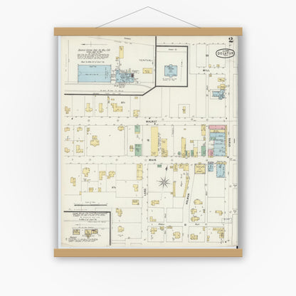 Old map wall art mockup — magnetic wood frame on white wall — Sanborn Fire Insurance Map from Decatur, Wise County, Texas (1896), Sheet #0002