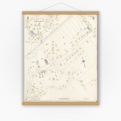 Old map wall art mockup — magnetic wood frame on white wall — Sanborn Fire Insurance Map from Easthampton, Suffolk County, New York (1943), Sheet #0005