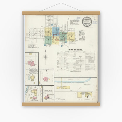 Old map wall art mockup — magnetic wood frame on white wall — Sanborn Fire Insurance Map from Murphysboro, Jackson County, Illinois (1897), Sheet #0001